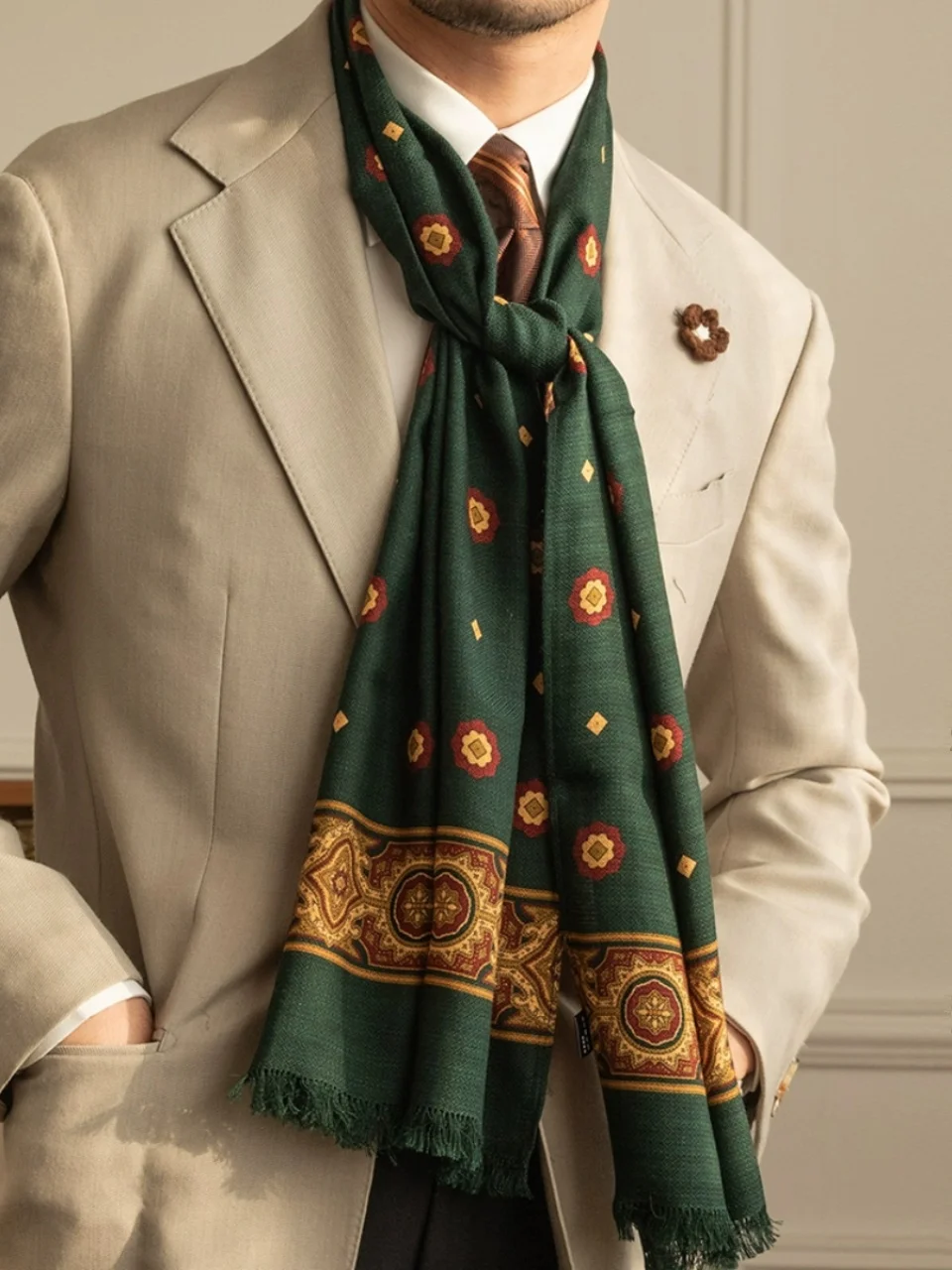 

Embroidered Wool Scarf for Men Vintage Sle Warm Ne Warmer Multifunctional Briti Sle Winter Scarf Silk Blend