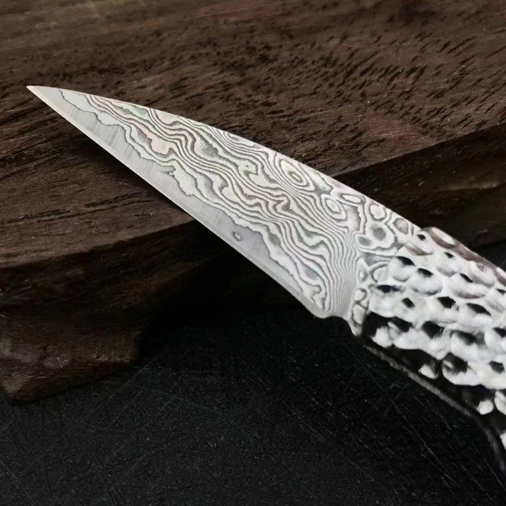 Small Folding Damascus Knife EDC Stainless Steel Pocket Knife For Men Outdoor Keychain Tactical Survival Knife For Self Defense