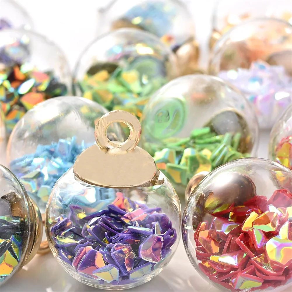 10Pcs Transparent Glass Ball with Rhinestone Beads for DIY Making