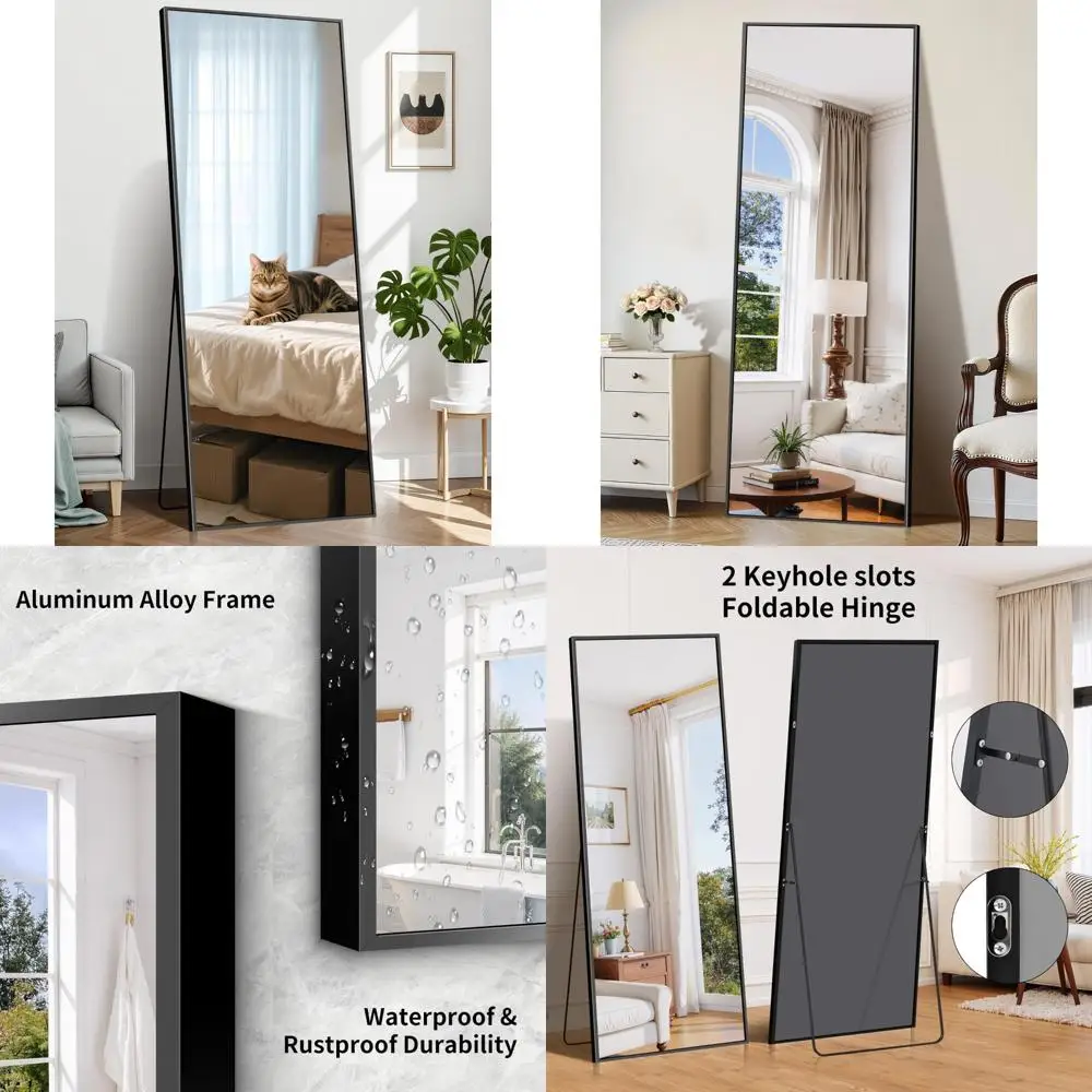 Full-Length Standing Mirror with Aluminum Frame - Large Floor Mirror for Home Decor and Wall Mounting