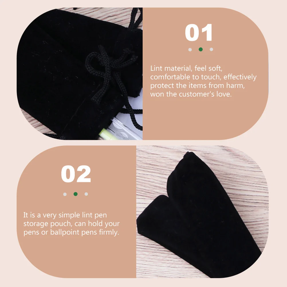 

5Pcs Drawstring Pen Pouch Flannelette Pencil Sleeve Single Pen Bag Gift Organizer Storage Case for Stationery Lovers Black