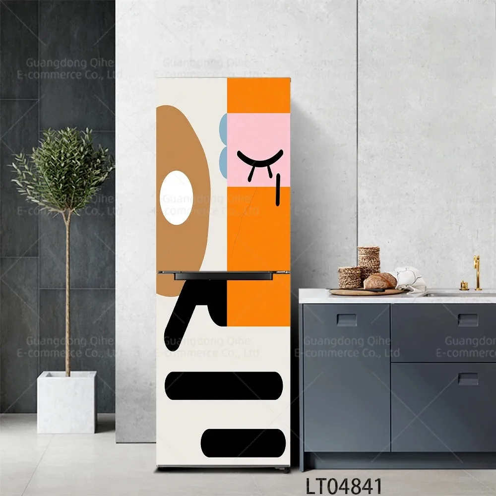 Abstract Geometric Circle Refrigerator Door Sticker Waterproof Self-Adhesive Fridge Mural Wrap for Kitchen Home Decor