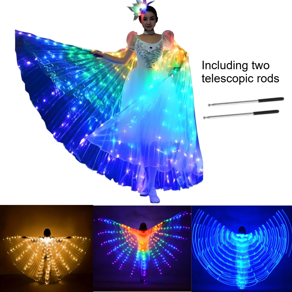 Led Butterfly Wings Glow Wings Belly Dance Performance Fluorescent Butterfly Halloween Wings Prop Carnival Led Costumes Shows