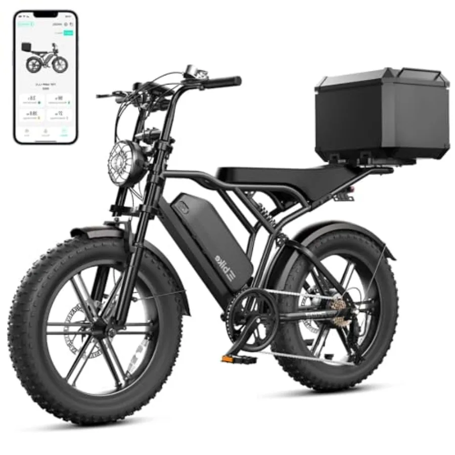 

Electric bike for urban commuting and off-road trails, aluminum alloy frame, matte black finish, 1500W peak motor with 28 MPH s