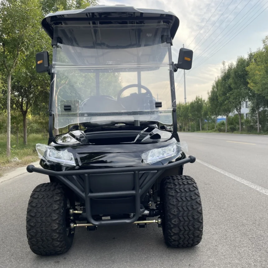 Electric Golf Cart With Golf Bag Sand Bucket Folding Windshield Emergency Flasher Switch Electric Sightseeing Golf Cart