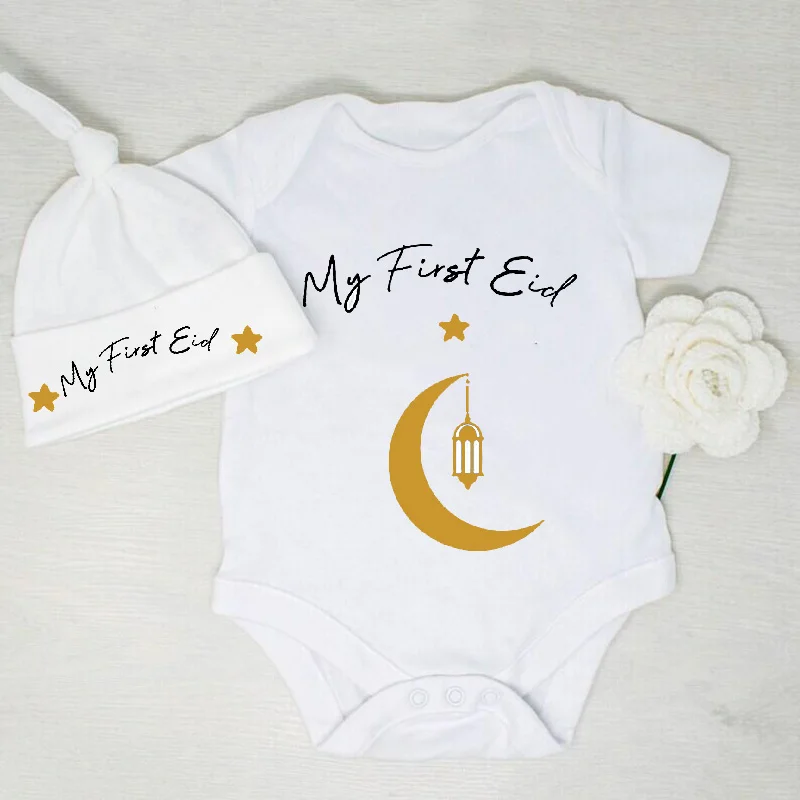 My First 1st Eid boy girl onesie hat Ramadan Mubarak Muslim Islamic Kareem Iftar Eid al Fitr Party decoration baby shower gift