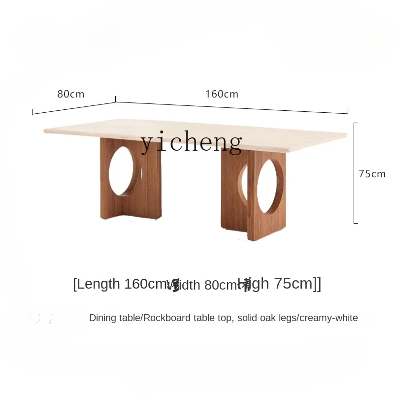 

ZC Ancient Style Cave Stone Stone Plate Dining Table Rectangular Living Room Solid Wood Retro Cream Style Home