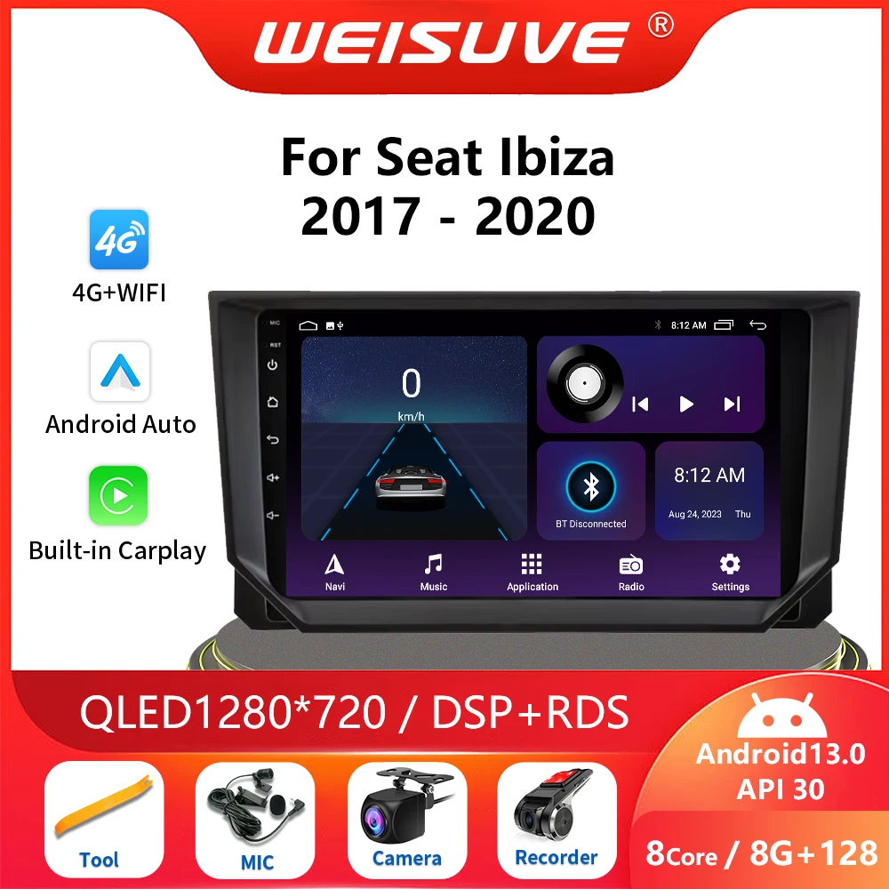 

2din Android13 For Seat Ibiza 2017 - 2020 Car Radio Multimedia Video Player Navigation GPS 4G Carplay Autoradio QLED Stereo WiFi