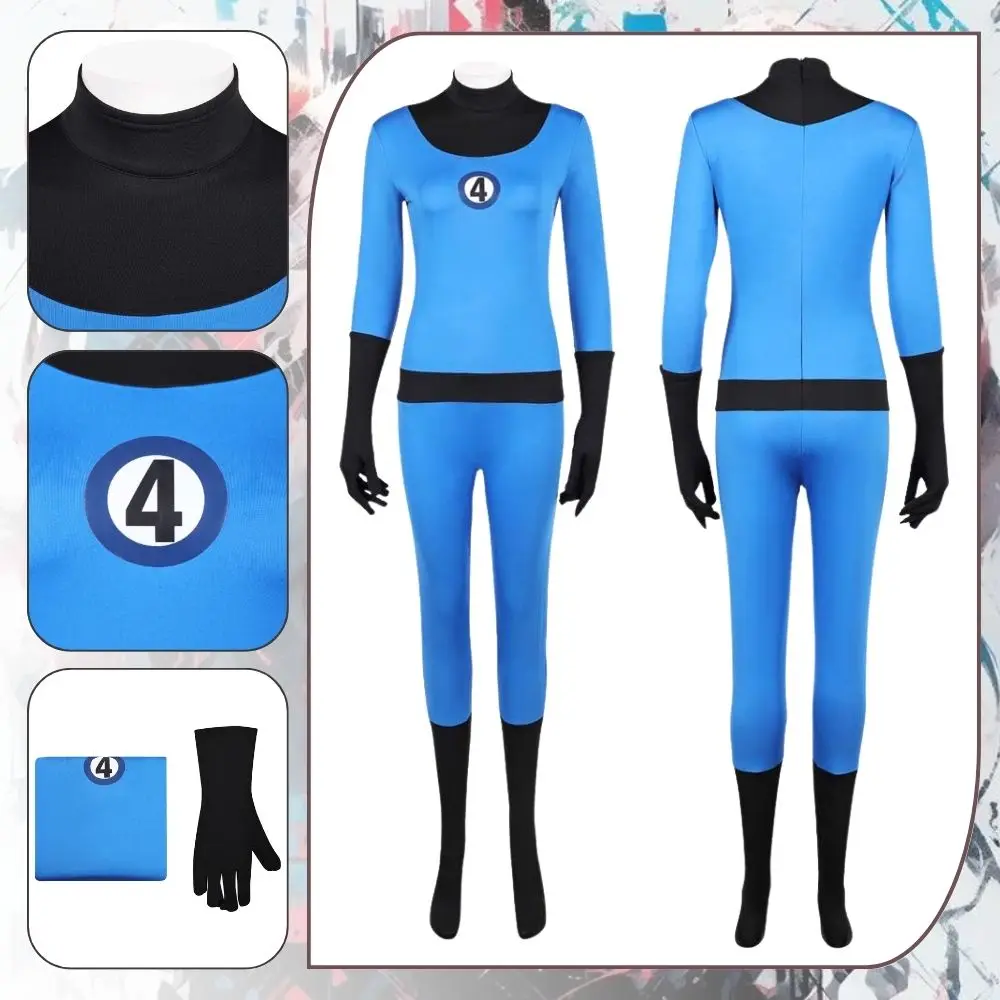 

Fantastic Fourth Susan Storm Cosplay Costume Disguise Women Jumpsuit Bodysuit Superhero Roleplay Outfits Halloween Carnival Suit