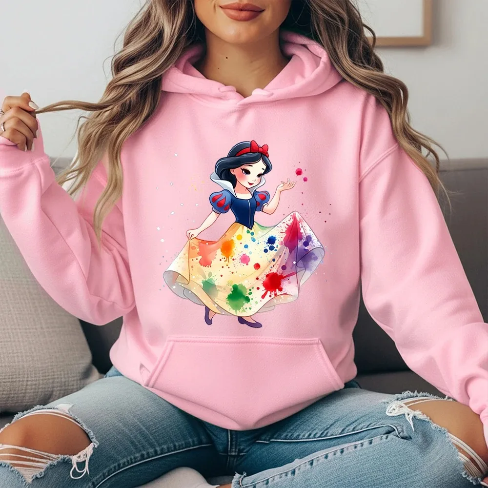 

Женская толстовка с капюшоном 2026 Disney Pals с красочным принтом в виде брызг краски, розовая, на флисовой подкладке, теплая, уютная, повседневная, осенне-зимняя одежда