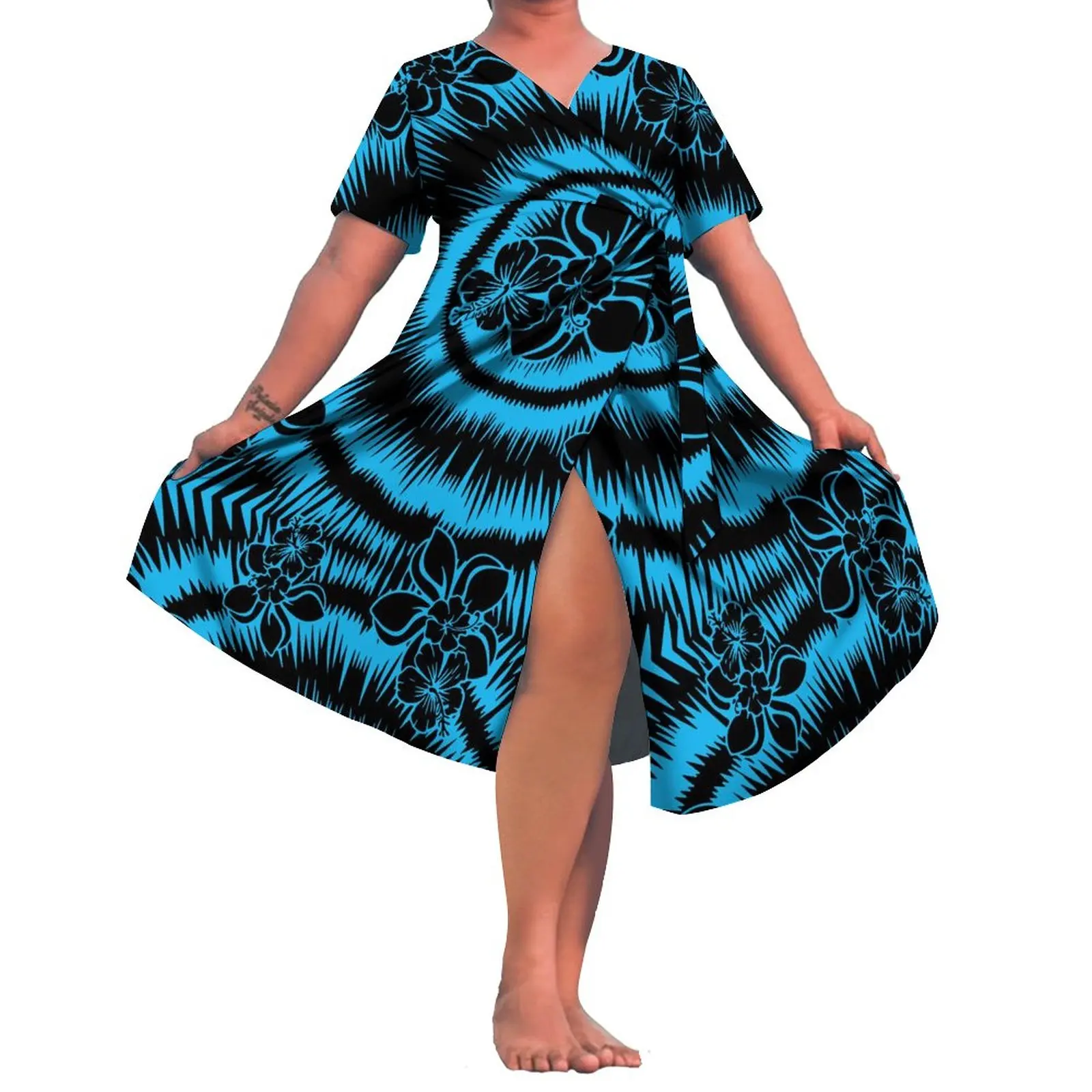 Dance Custom Polynesian Binding Dress Beach Holiday Loose Dress Retro Tribal Ethnic Dress 2024 New Design