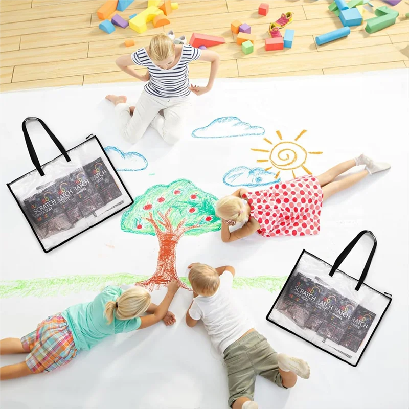 AEF7-19X25 Art Portfolio Bags,Clear Portfolio Folder For Artwork,Waterproof Poster Storage Bags+Handle For Drawing Board