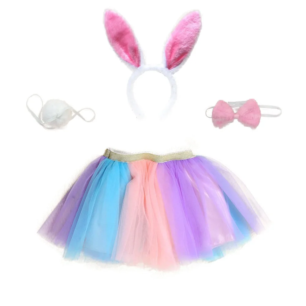 Girl Easter Bunny Tutu Dress With Accessories Kids Cartoon Rabbit Princess Style Outfit For Party Festival Stage Performance Set