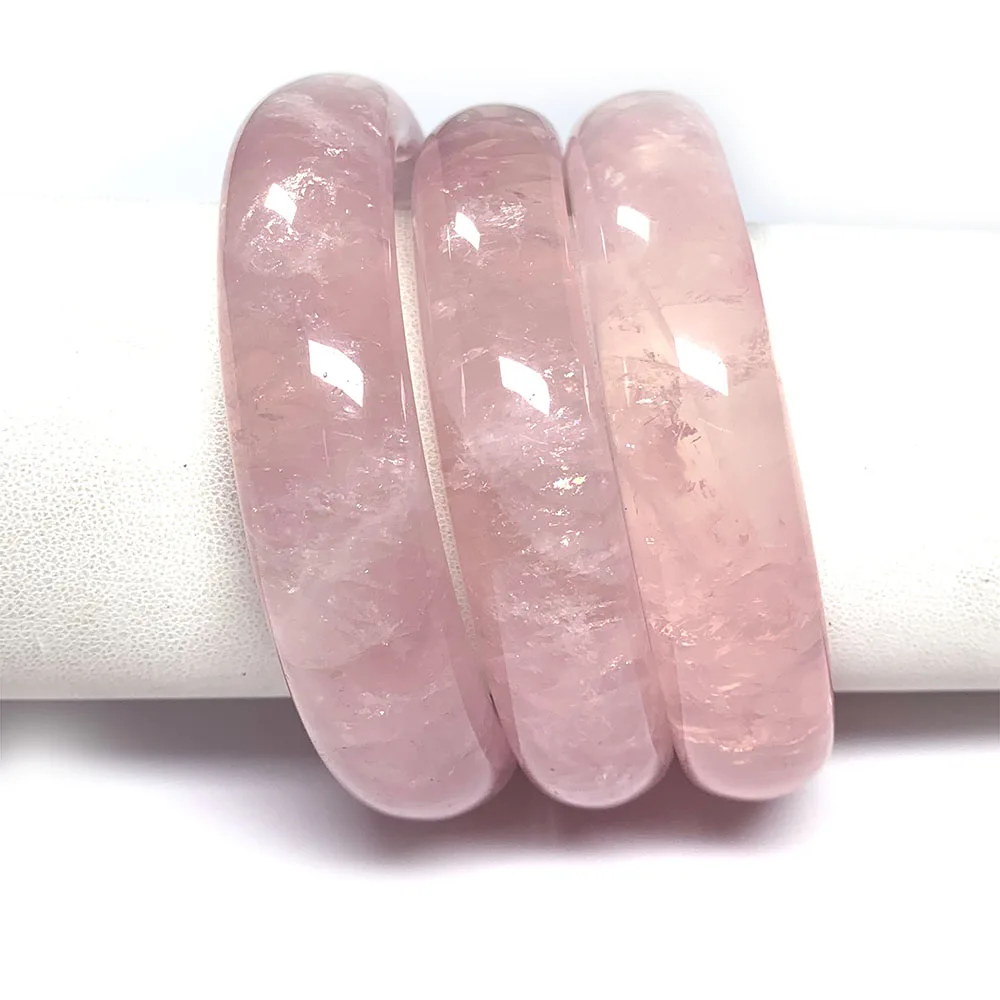 Veemake Natural Rose Quartz Pink Crystal Bangles Women's Fine Jewelry for Woman Lady Wedding Party Gift Charms