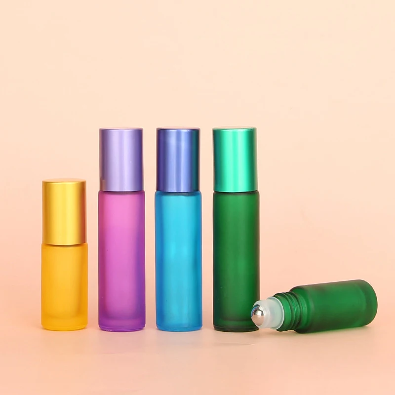 Botella enrollable de aceite esencial, botellas de Perfume vacías multicolores, contenedores de vidrio, contenedor de producto para el cuidado de la piel, 3 uds.