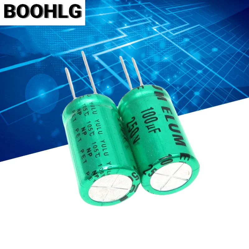 5PCS 250V 100UF green ELUM audio treble crossover stepless electrolytic capacitor 100UF 250V 18X30