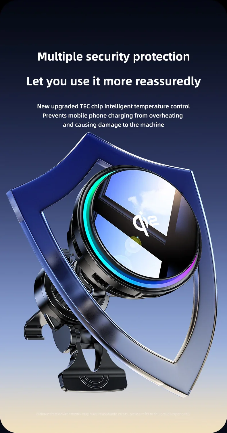 QI2 Ice Cooling Tempered Glass RGB Magnetic Wireless Car Charger Fast Charging Radiator For Magsafe iPhone 12-16 Phone Holder
