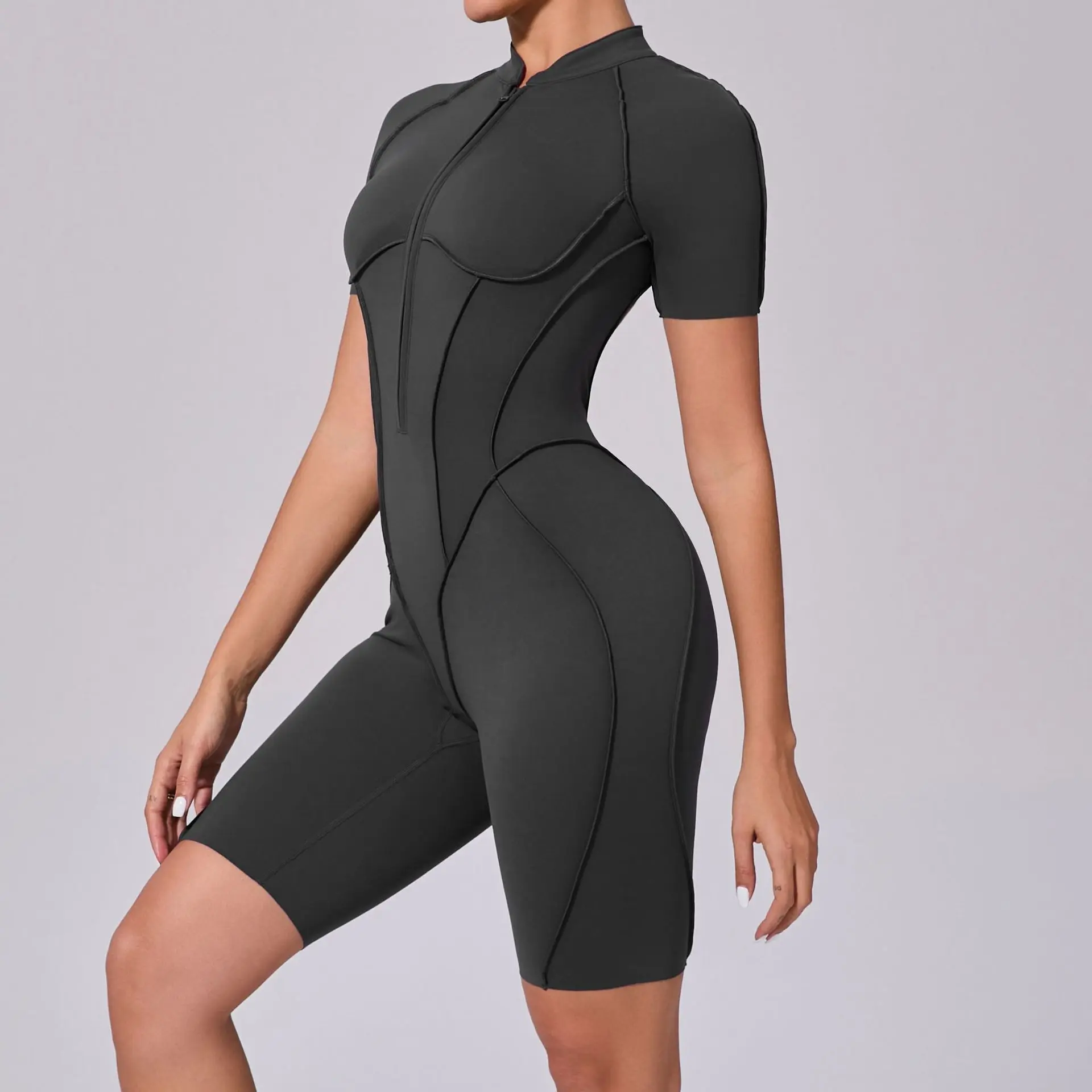 Seamless Yoga Jumpsuits Sports Fitness Peach Hip Slim Breathable Zipper One-piece Summer Workout Clothing Gym Bodysuit for Women image 3