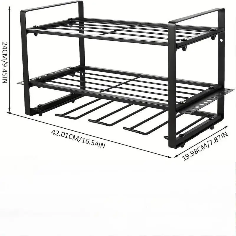 Multi-tiered Iron Power Tools Organizer Rack, Wall Mounted Utility Storage Shelves with Screwdriver and Hammer Holder
