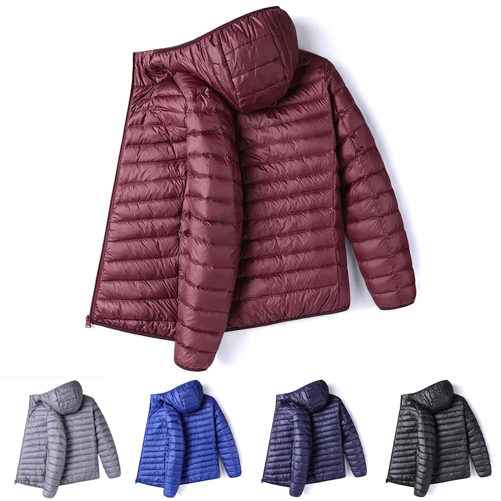 Hooded Outerwear Men Down Jacket Outdoor Activities Regular Clothing Length Solid Color Pattern Spring Autumn Winter Use