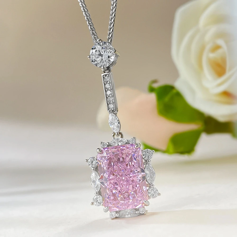 Vinregem 10*14 MM Crushed Ice Cut Citrine Pink Sapphire Aquamarine Gemstones Pendant Necklaces 100% 925 Sterling Silver Jewelry