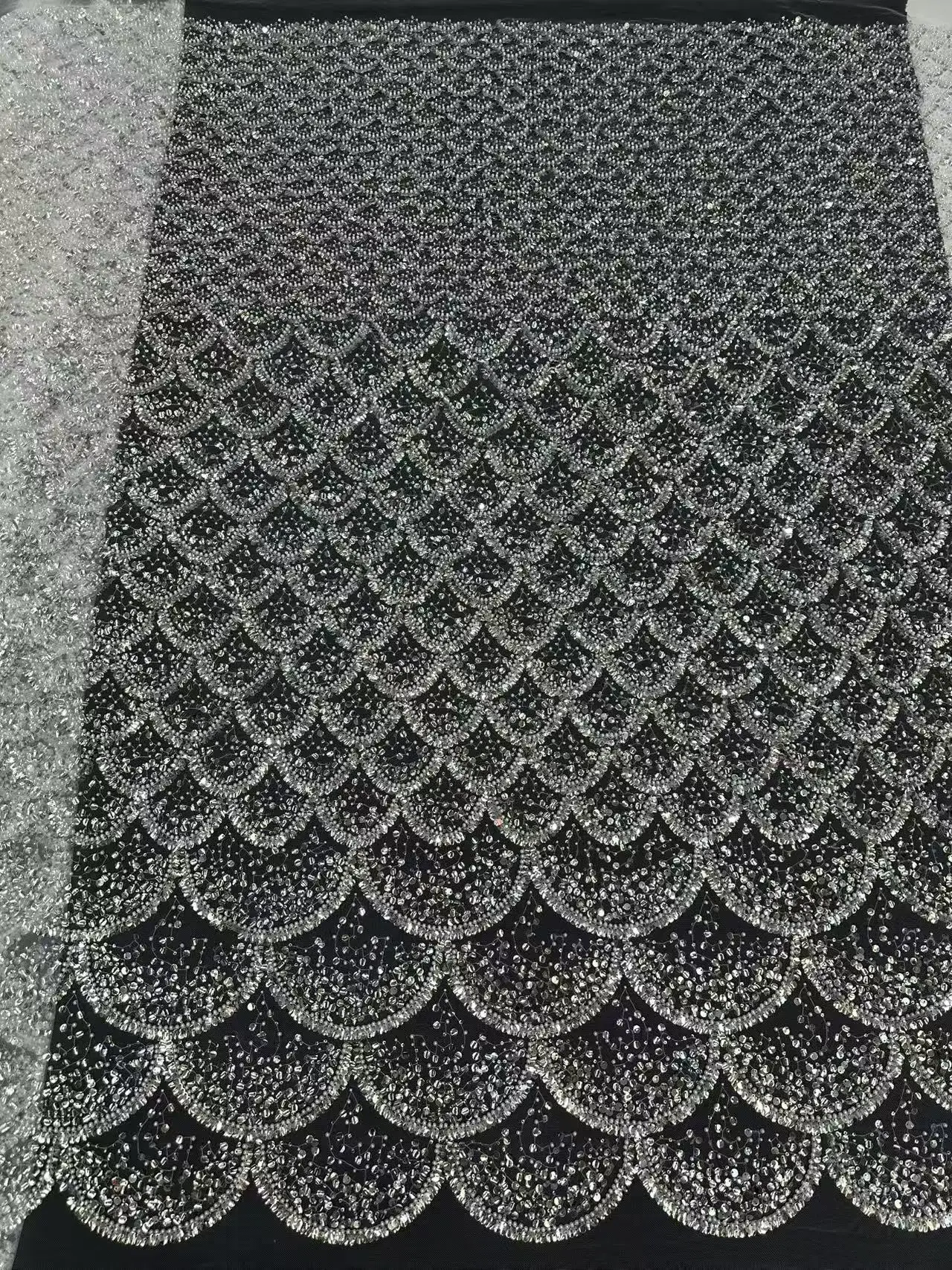 

Latest Best Quality Soft Pure white Elegant Tulle Lace With Lots Stones Fabric for Bride Wedding Party Dress NN6528_z