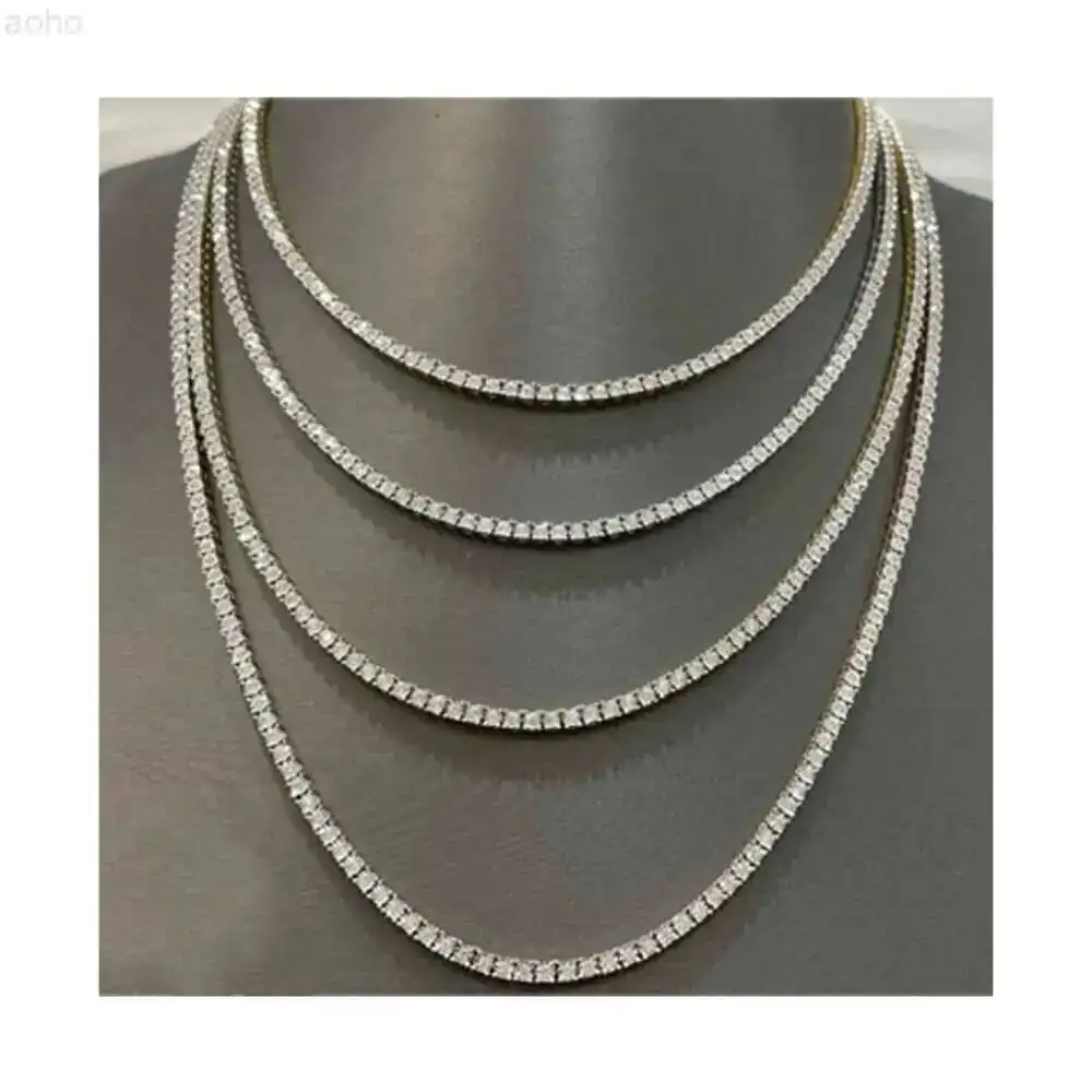 

5mm Tennis Chain Vvs Moissanite Diamond Stubbed 925 Sterling Silver White Gold Plated 18-24