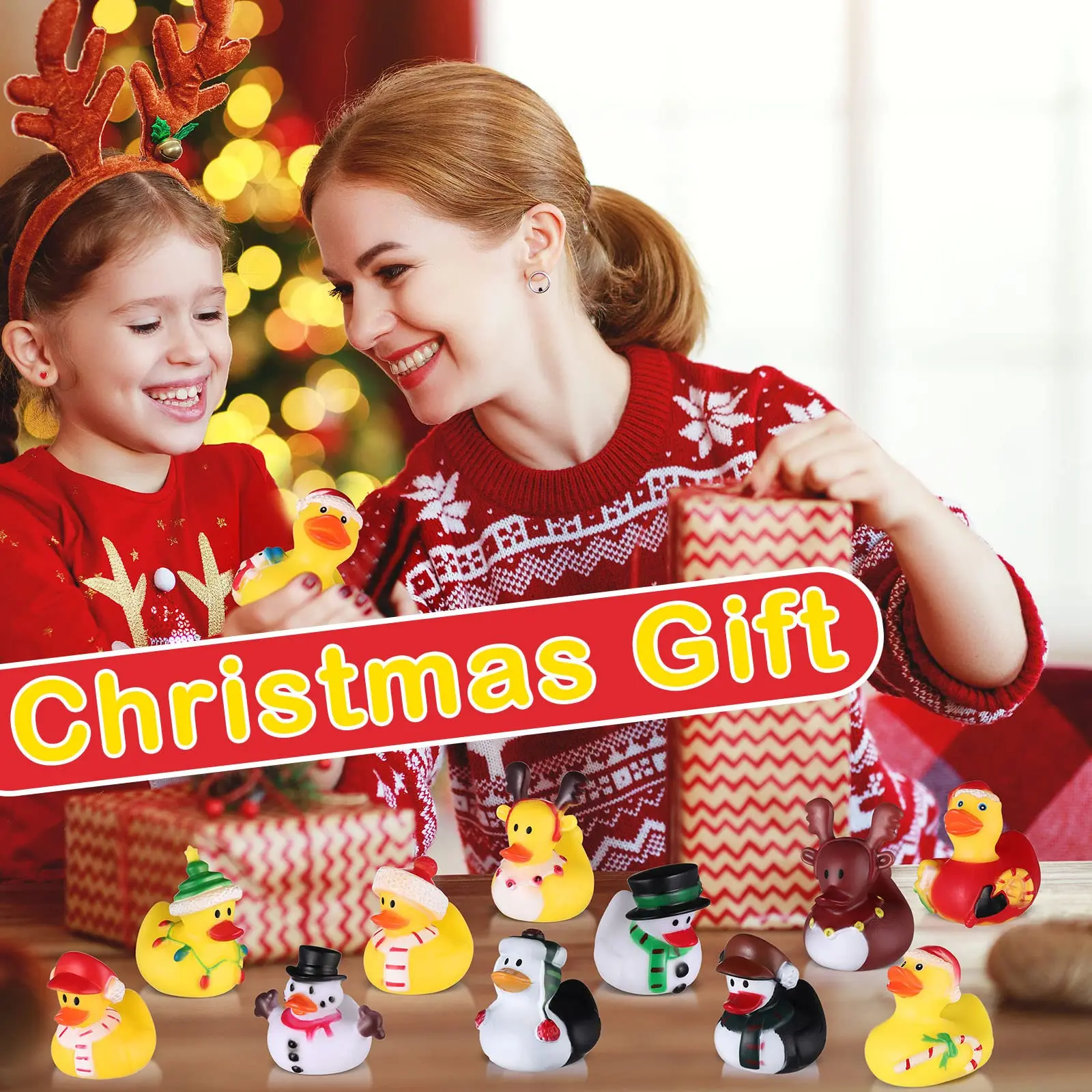 12/24/48 Pcs Christmas Rubber Ducks in Bulk Toys Holiday Rubber Ducks for Jeep Ducking, Xmas Party Favors Decorations