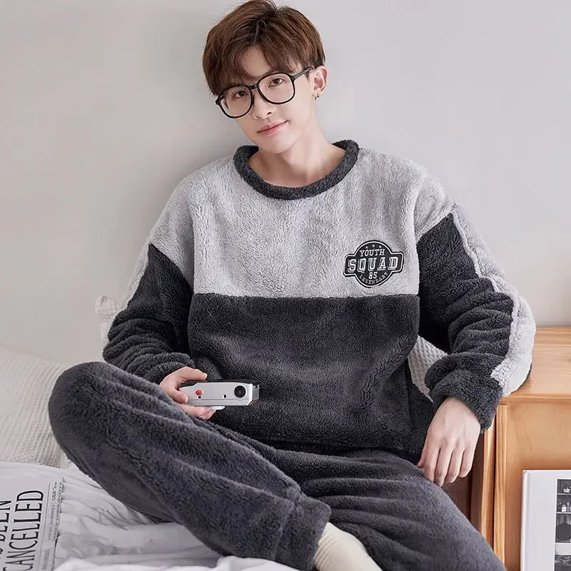 Bear Cartoon Cute Sleepwear L-3XL Plus Size Flannel Warm Pijama For Men 2023 New Winter Pajama Casual Male Homewear Home Clothes