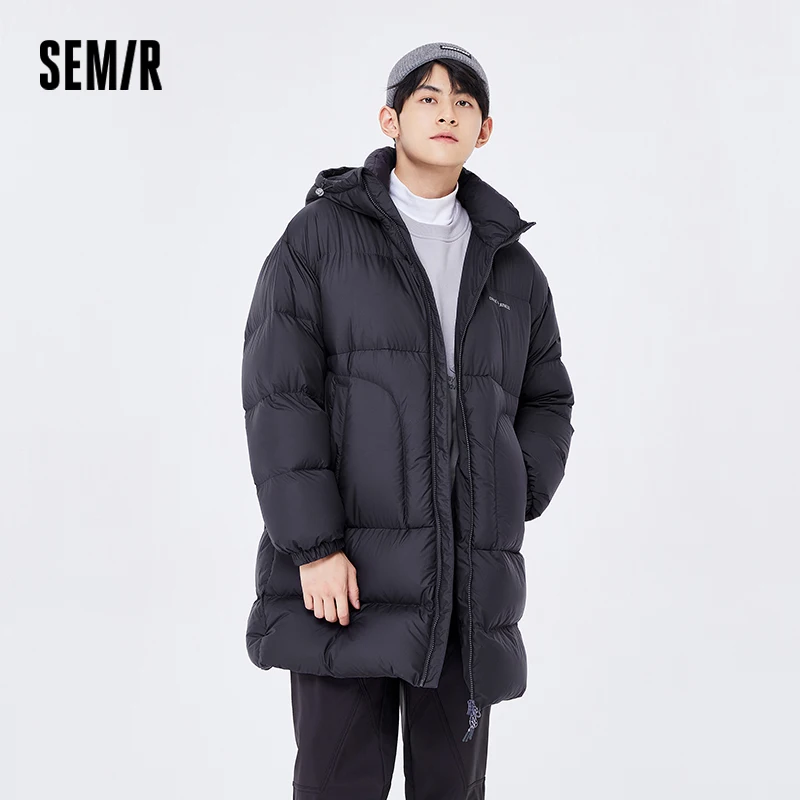 Semir Down Jacket Men Loose Thick Winter Drawstring Hooded Coat Casual Waterproof Fashion Versatile Long Down Jacket