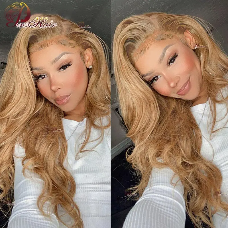 #27 Honey Blonde Lace Front Cabelo Humano Perucas Ginger Blonde Body Wave Peruca de Cabelo Humano 13X4 Transparente Lace Frontal Peruca para Mulheres