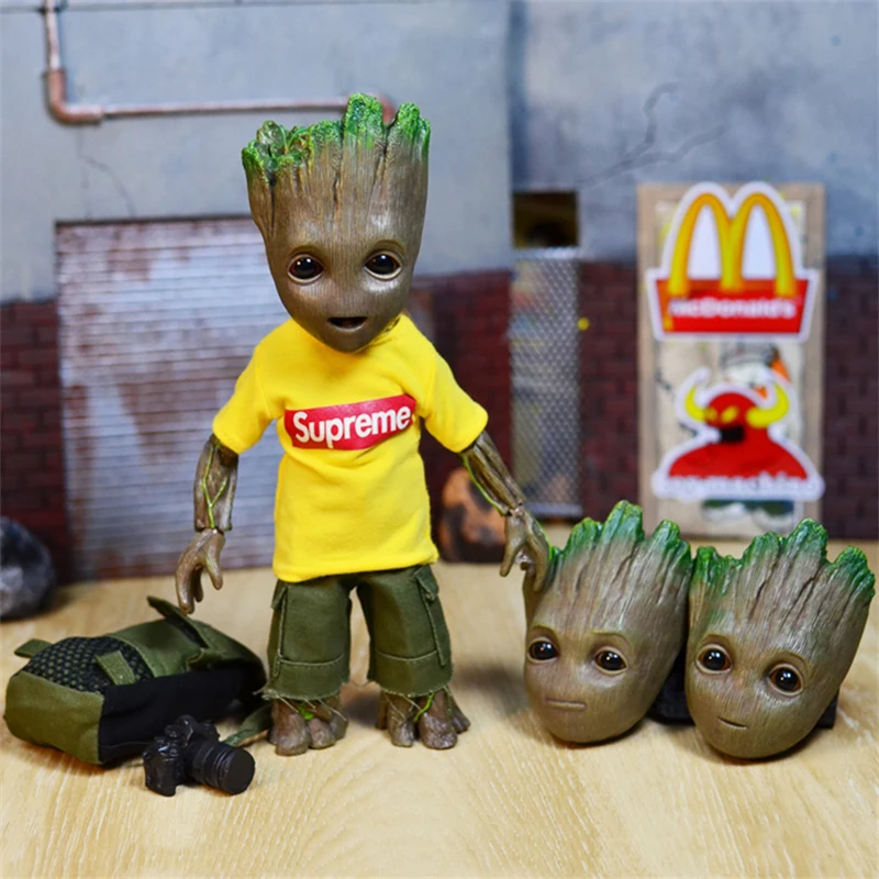 Guardians Of The Galaxy Groot Action Figure Toys Cute Small Tree Man With Camera Apparel Jersey Statue Model Doll Collectibles