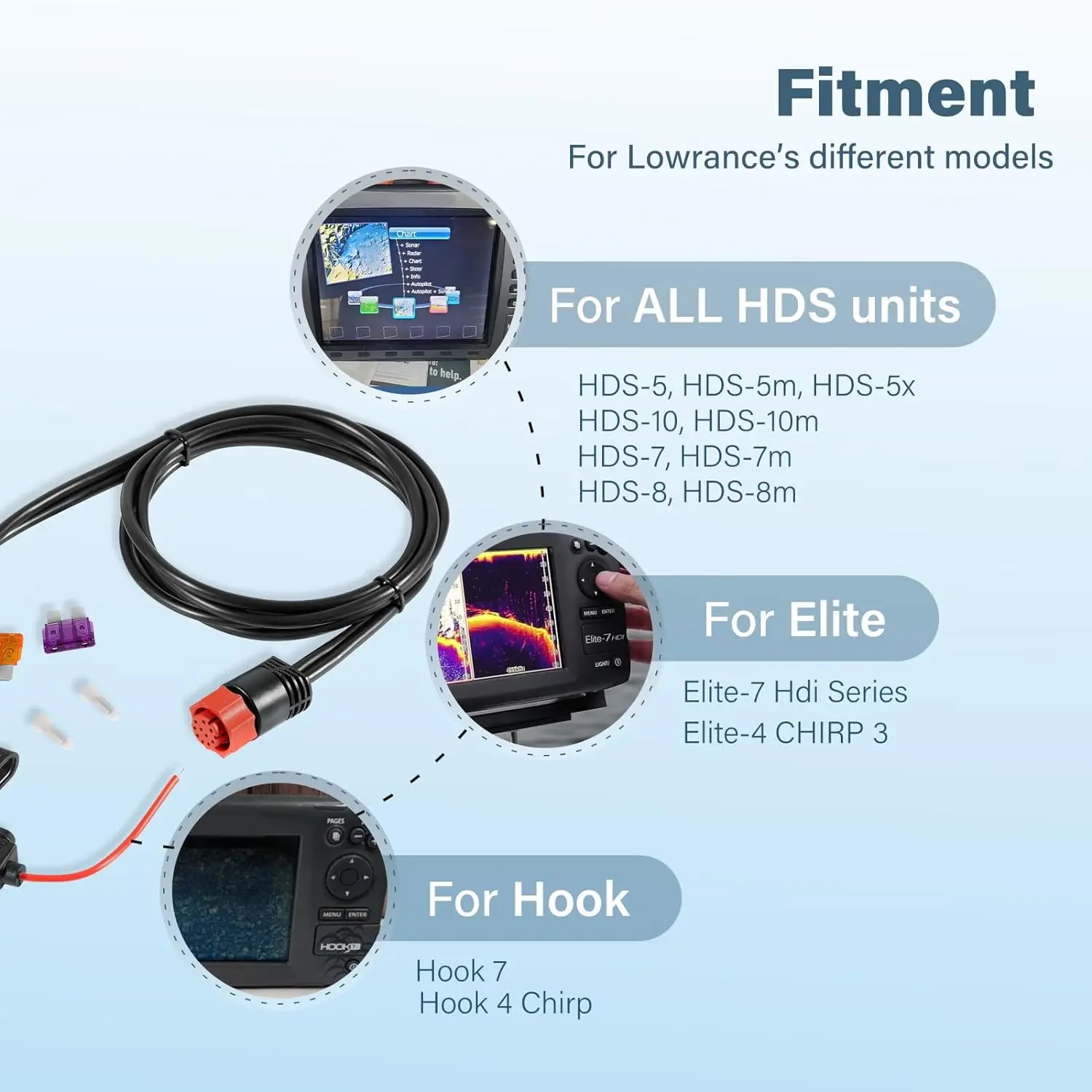 Cable de alimentación MX 000-0127-49 PC-30-RS422, reemplazo para Lowrance Hds Series Elite Hook 4 puertos de comunicación de RS-422 Dual, Rojo