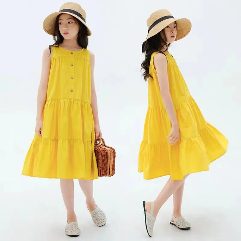 

Summer Kids Girls Dress 2023 Fashion Children Loose Dress Casual Sleeveless Beach Dresses For Girl Teen Vestido 8 10 12 14 Year