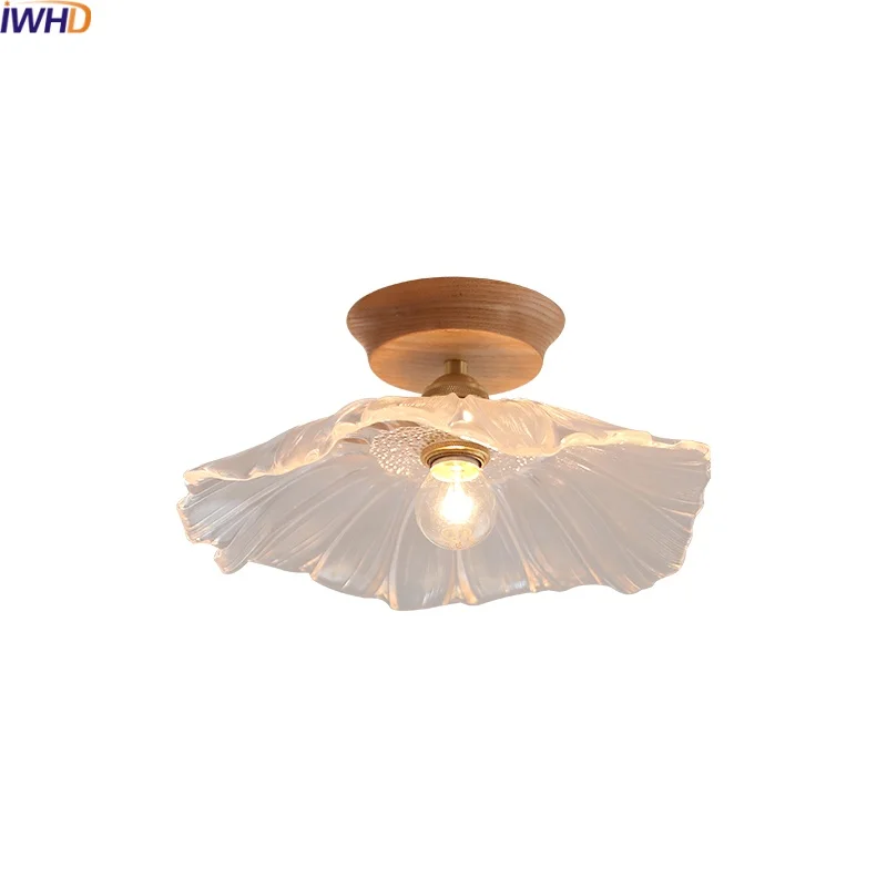 

IWHD Glass Wood LED Ceiling Lights Fixtures Indoor Lighting Balcony Corridor Living Room Light Modern Ceiling Lamp Plafondlamp