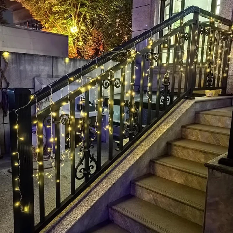 

LED Solar lcicle String Lights Outdoor Curtain Fairy Lights 8 Modes Christmas Landscape Lights Party Garden Decoration Light