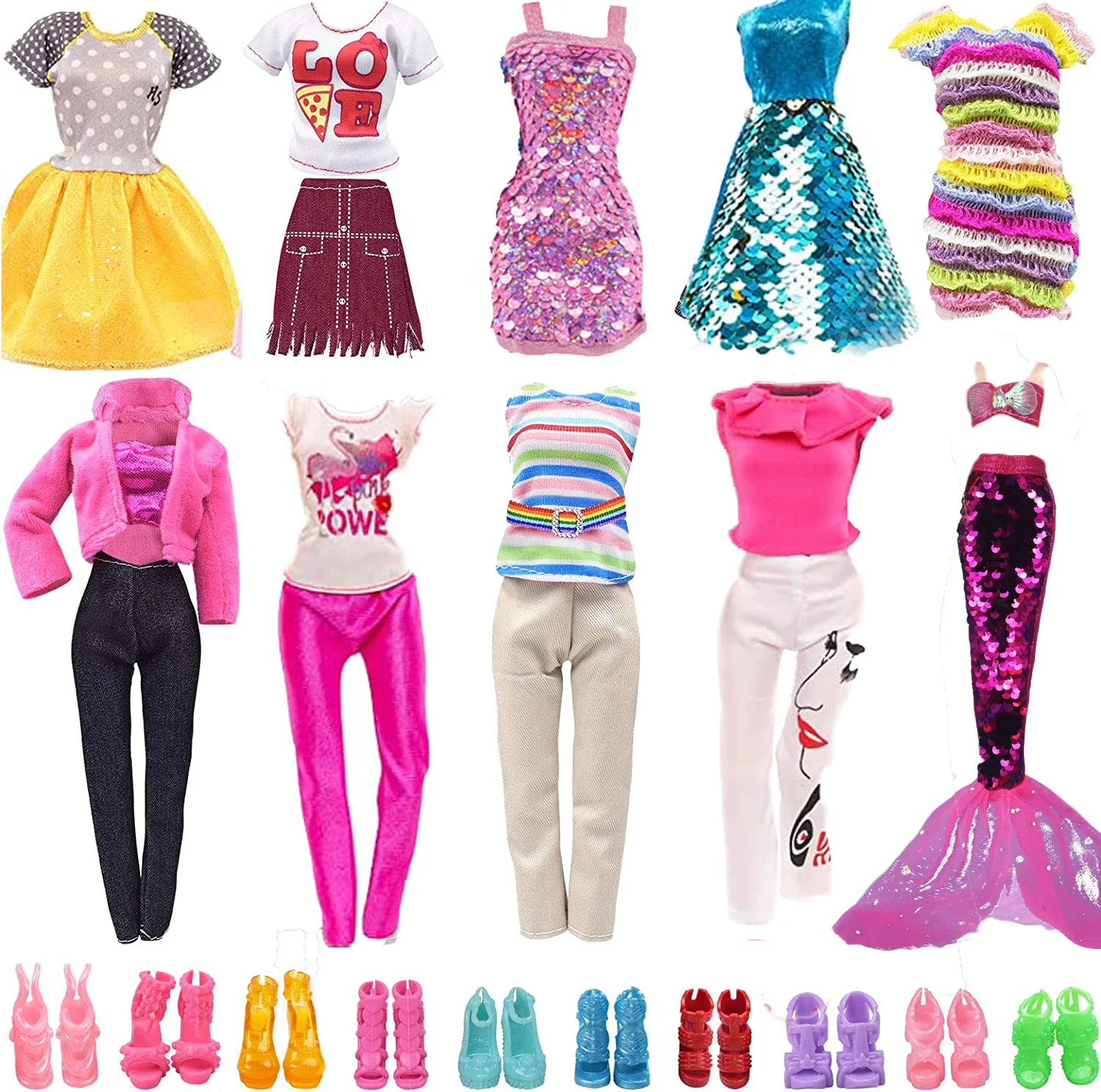 

Newest Fashion Handmade 6 Items/Lot Doll Accessories Freeshipping =3 Doll Clothes+ 3 Shoes For Barbie Game DIY Birthday Present