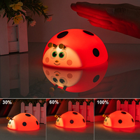Ladybug Red RGB LED Night Light Cute Cartoon Animals Silicone Lamp Touch Sensor Timing USB Rechargeable for Children Kid Birthda