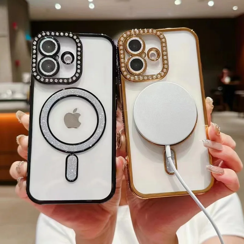 Comes With Lens Film Plating Flash Diamond Silicone Phone Cases For IPhone 16 Pro Max 15 14 13 12 11 Rhinestone Cover