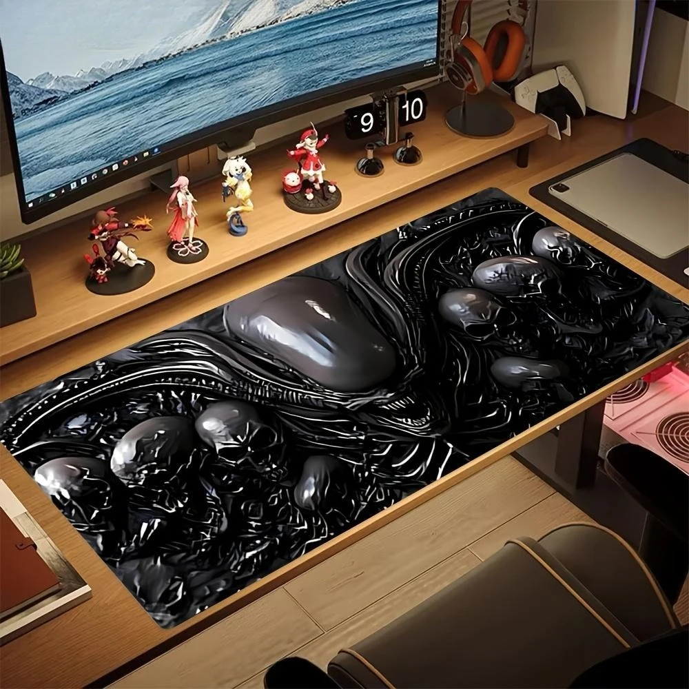 Alien-shaped game table mat with anti-slip surface, featuring alien bugs and alien queen patterns office desk accessories