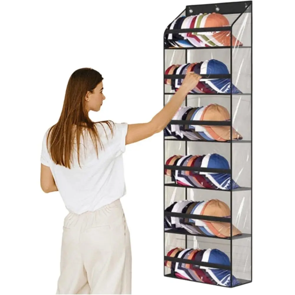 

Wall Mounted Multi-layer Storage Bag Large Capacity Visible Door Storage Hanging Bag with Hooks Save Space Sundries Storage Bag
