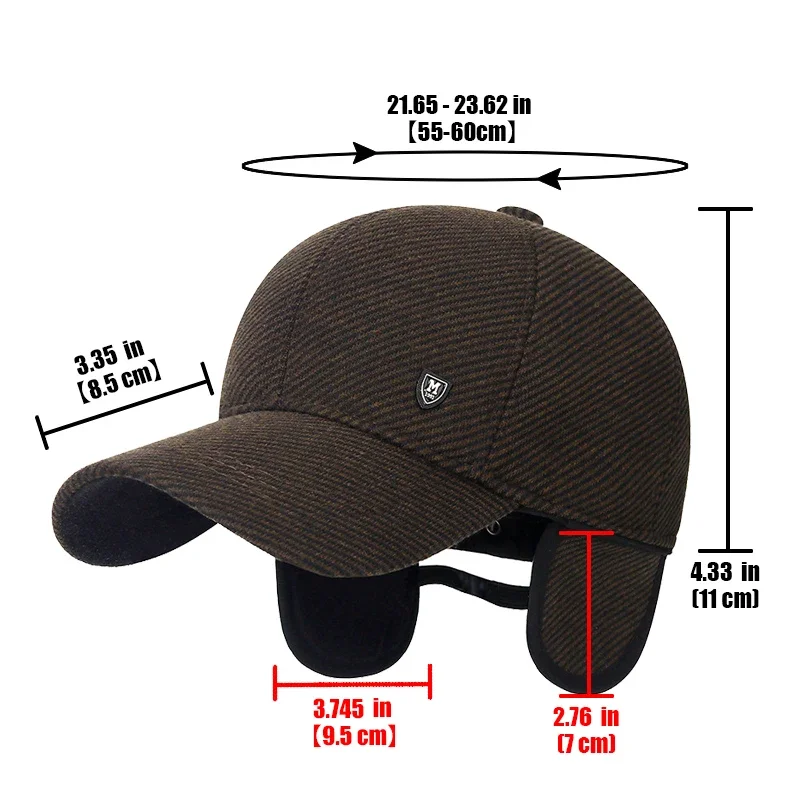 New Mens Winter Earmuffs Baseball Cap Fashion Warm Hat Outdoor Middle-aged and Elderly Cycling Plus Velvet Thick Cotton Hat