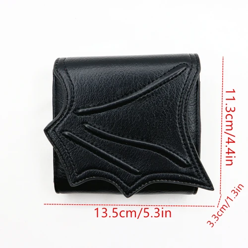 Imagen 2 del producto Cartera de ala de murciélago de piel sintética negra vegana, tarjeteros con 3 ranuras para tarjetas, bolso de mano gótico para hombre