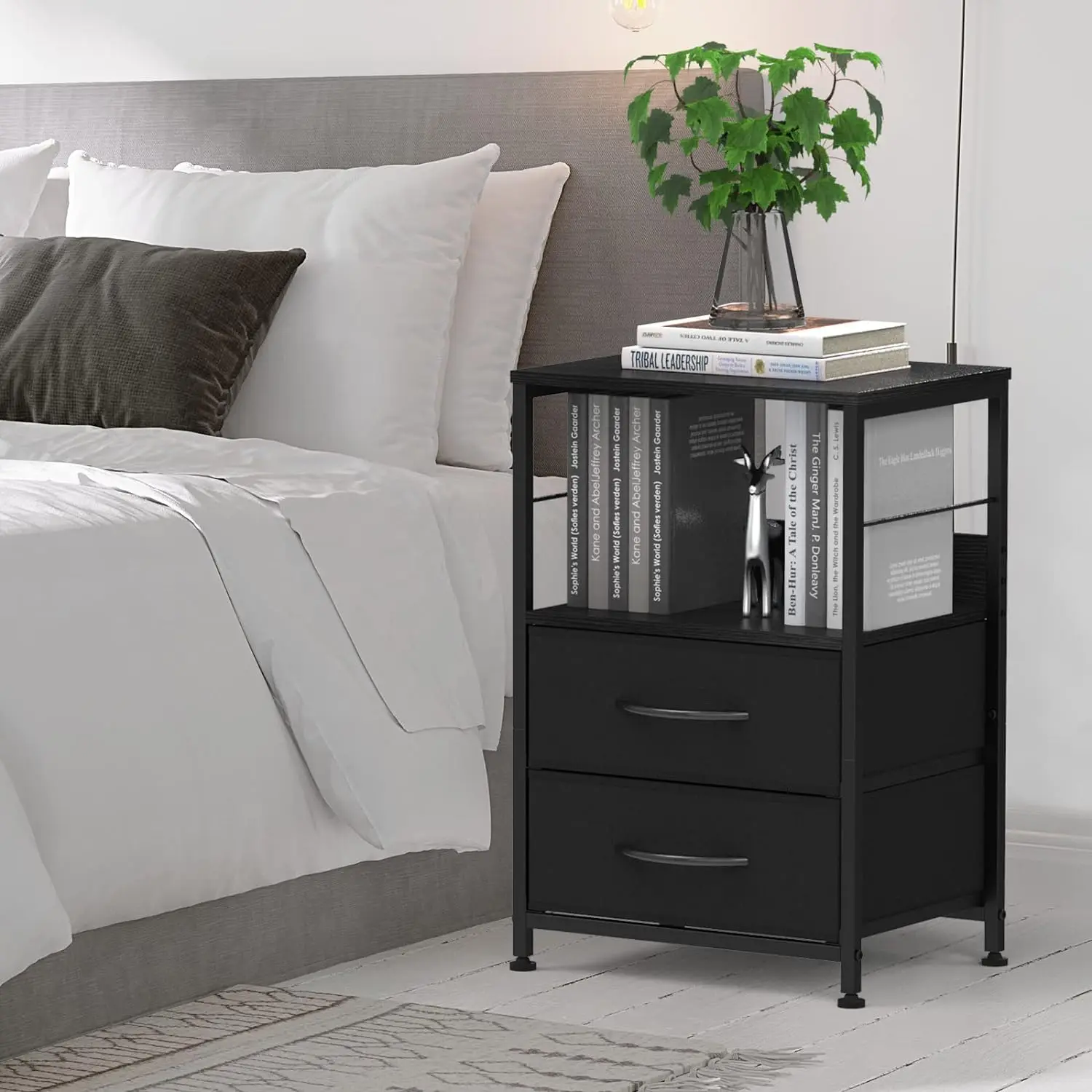 Nightstand Bedroom Bedside Table with Fabric Drawers End Table with Storage Open Shelf  Side Table for Living Room Home Dorm