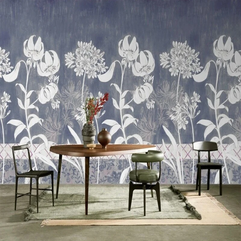 High-end light luxury white flower full-screen background decoration picture TV luxury home decoration background wall