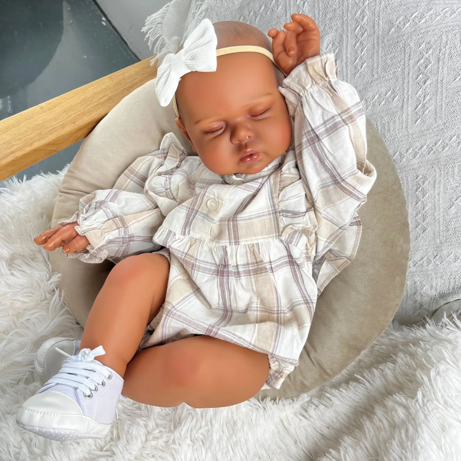 BZDOLL 24インチ 睡眠リボーンベビードール 60 CM 黒肌ビニール手足 布ボディ ファットドール キッズファッション 誕生日プレゼント