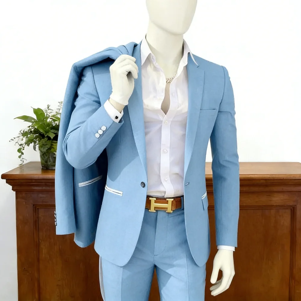 

Men's Formal Slim Fit Terno Lapel Engraved 2-Piece Set Blazer Vest And Pants Wedding Business Summer Outfit Combination