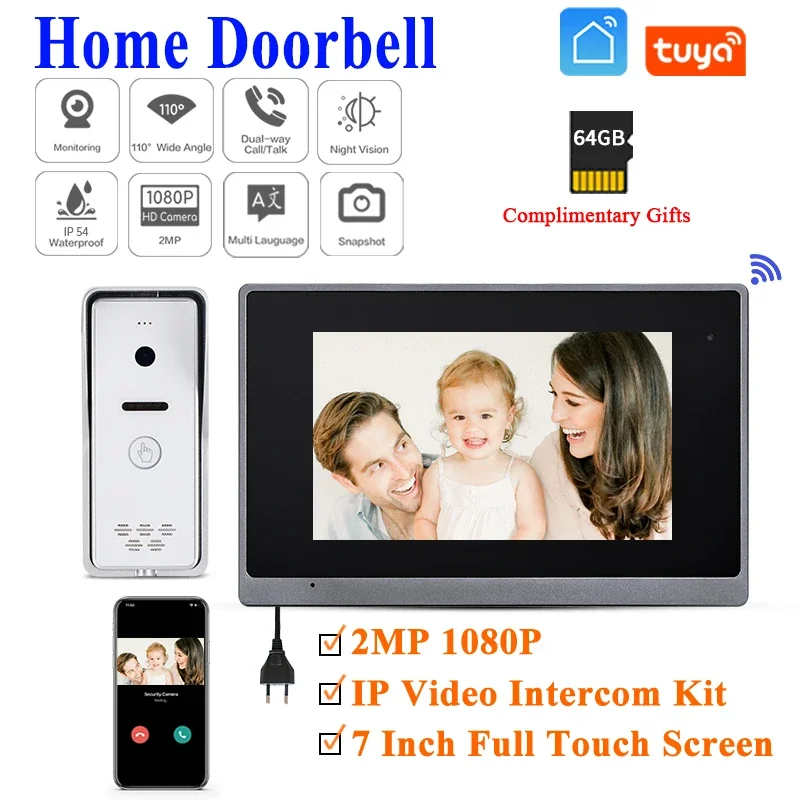 

TUYA WiFi Video Doorbell Street Panel HD Camera 1080P Photo and video records, support SD memory card Smart Home Security Protec