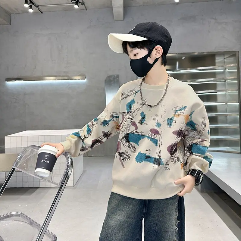 Boys Spring Sweatshirt Fashion Streetwear Tops Kids Long Sleeve Pullover Casual Hoodie Streetwear Base Layer Shirt