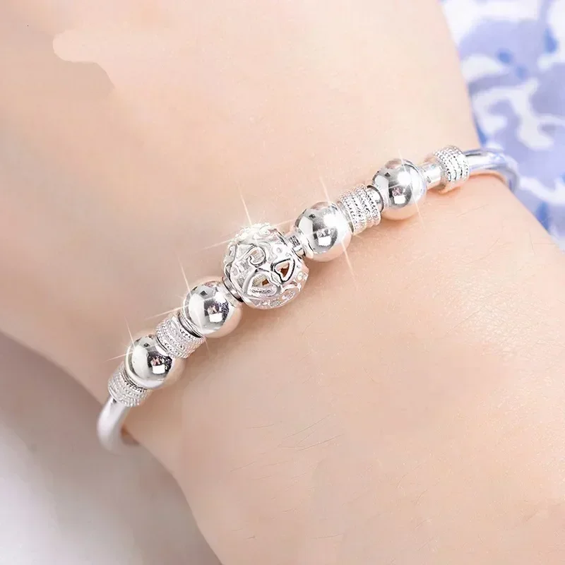 Luxury 925 Sterling Silver Bead Bracelet For Woman Designer Adjustable Charm Bangle Bracelet Girls Party Wedding Jewelry Gifts